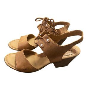 Born B.O.C. Blaire Wedge Sandals Brown Leather Gilly Tie Women's 10M
